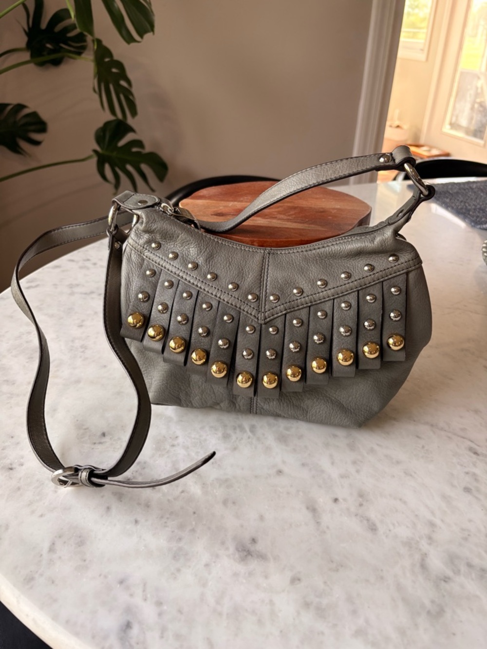 BMakowsky genuine leather studded cross shoulder handbag
